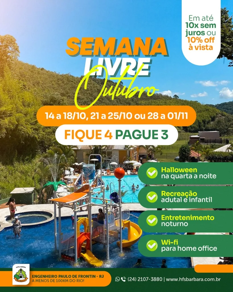 hotelfazendasantabarbara 1725975290 3454053539083000850 7207949967 1 Hotel Fazenda Santa Barbara lança pacote "Semana Livre" de Outubro, confira