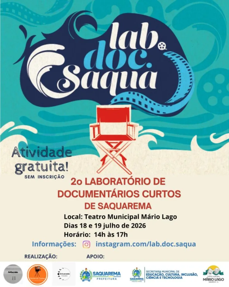 Saquarema terá oficina gratuita de documentários no Teatro Mário Lago - Imagem: Prefeitura de Saquarema