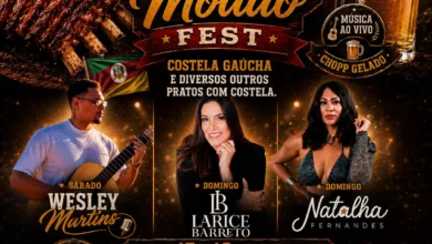 Arte de divulgacao do Costelao e Modao Fest, evento com churrasco gaucho e shows na Fazenda Sao Bento, no Farol de Sao Thome, em Campos dos Goytacazes