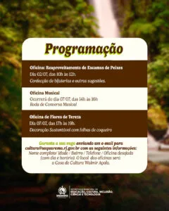 Saquarema abre inscrições para oficinas sustentáveis de arte, cultura e meio ambiente