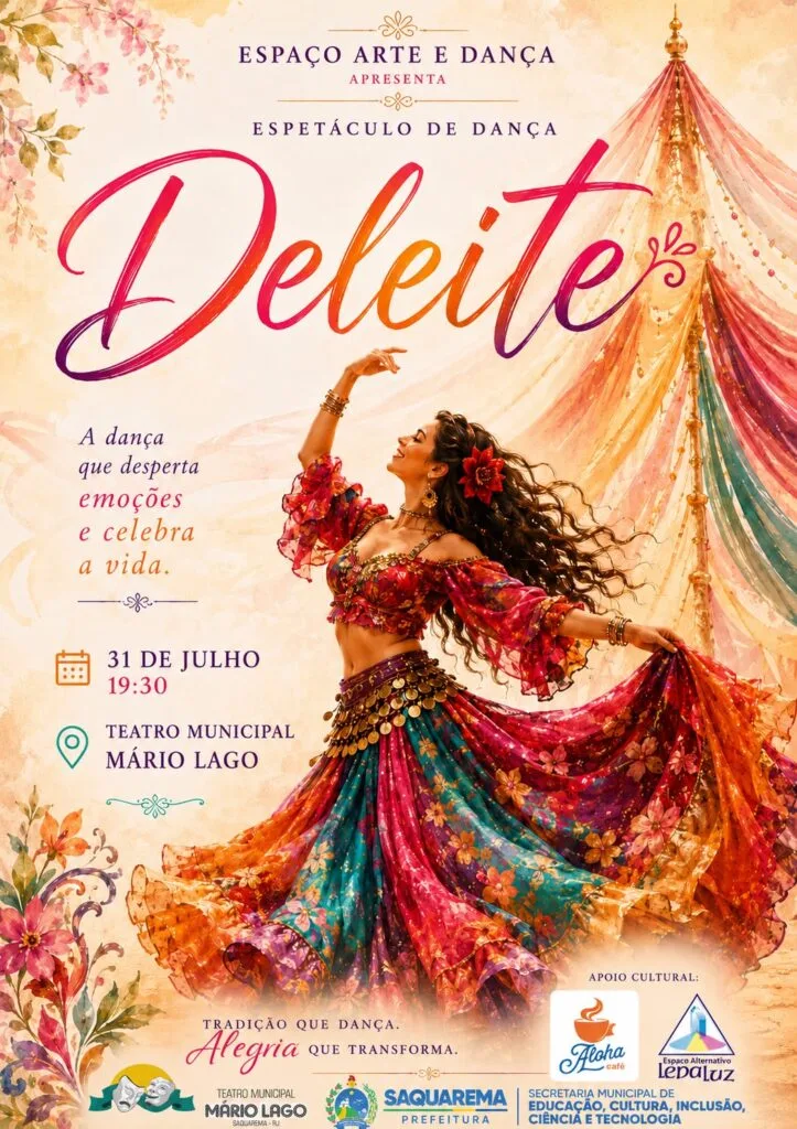 Divulgação do espetáculo Deleite no Teatro Mário Lago em Saquarema